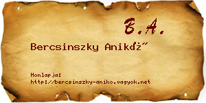Bercsinszky Anikó névjegykártya